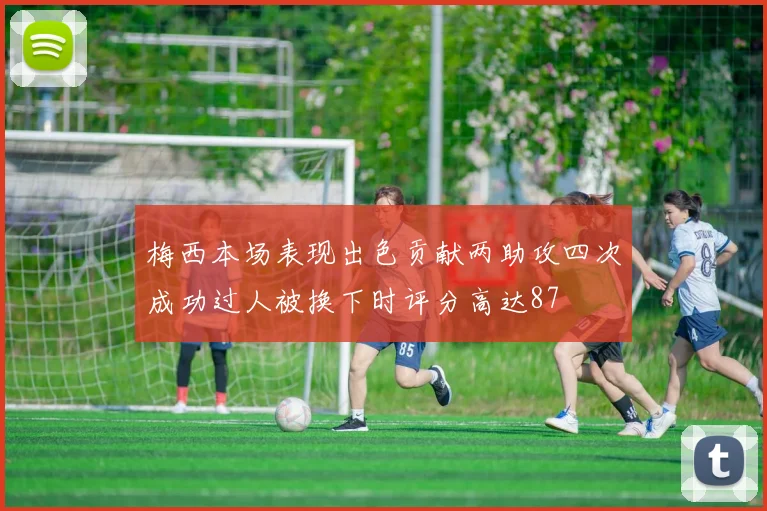 梅西本场表现出色贡献两助攻四次成功过人被换下时评分高达87